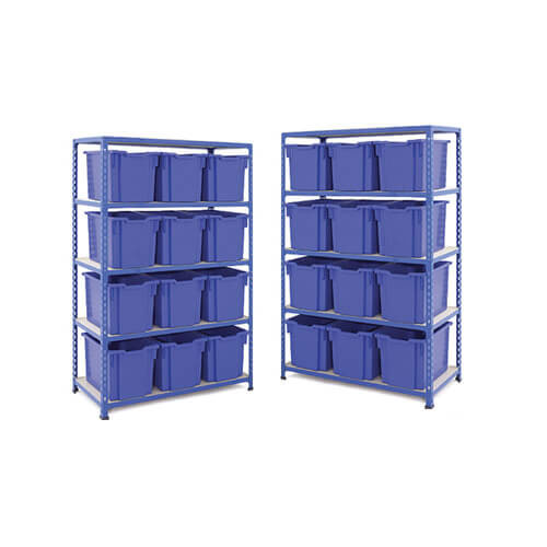 An image of 2 Blue Tray Bay Offer with 12 Blue Jumbo Gratnells per Bay (Width: 1020 Length: ...