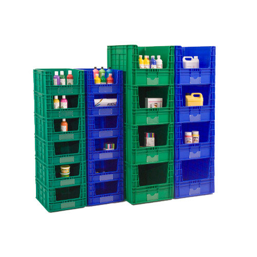An image of 4 Large Blue Stacking Storage Containers (Width: 500 Length: 600 Height: 400) by...