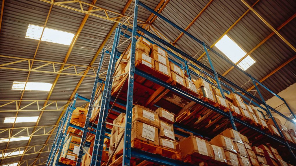 Looking up at pallet racking in a warehouse