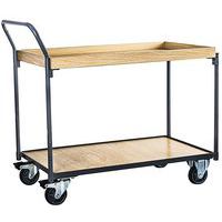 Trolley with wooden raised-edge shelves 250 kg - Vertical bar - Manutan