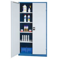 Opened Grey Blue Storage Cupboard
