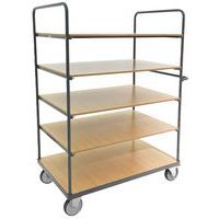 Heavy Duty High Trolley - 5 Wooden Tiers - 1760mm High - Manutan Expert