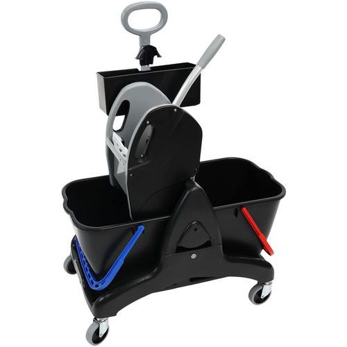 Cleaning trolley with 2x15-l buckets with press + cleaning product tray - Manutan Expert