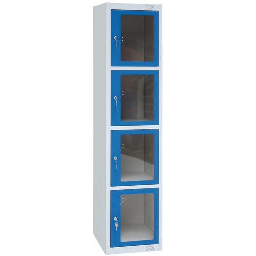 Locker with 4 compartments and clear doors - Depth 500 mm - Assembly required - Manutan