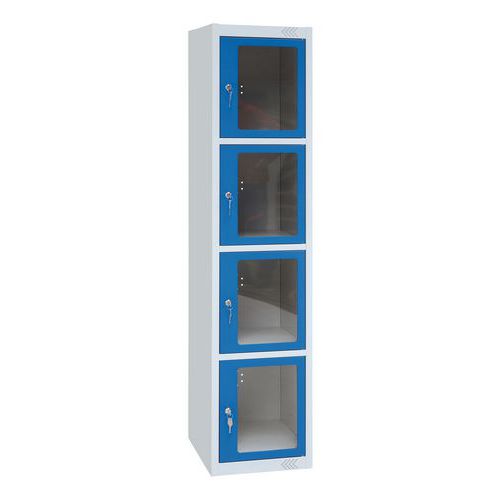 Locker with 4 compartments and clear doors - Depth 500 mm - Assembly required - Manutan Expert