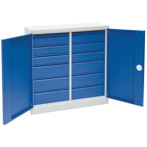 Low Metal Cupboard - Drawers & Shelves - Workshop Cabinets - Manutan