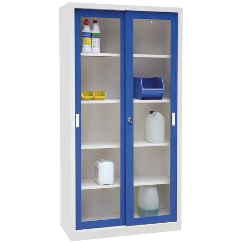Office Storage Cupboard - Clear Plexiglass Sliding Doors - Manutan UK