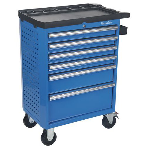 Tool Trolley - 6/7 Drawers - Perforated Sides & Bottle Tray - Manutan Expert