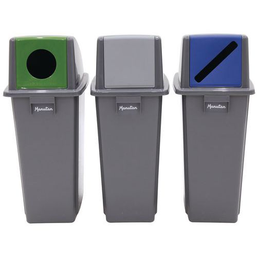 Waste Sorting Rubbish Bin With Coloured Lid - 60-80L - Manutan Expert
