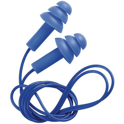 Silicone Earplugs & Cord - Reusable - 21db Noise Cancelling - Manutan Silicone Earplugs & Cord - Reusable - 21db Noise Cancelling - Manutan