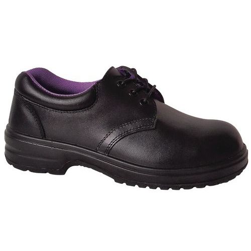 Women's Work Safety Shoes - Black Leather - Steel Toe Cap - Manutan UK