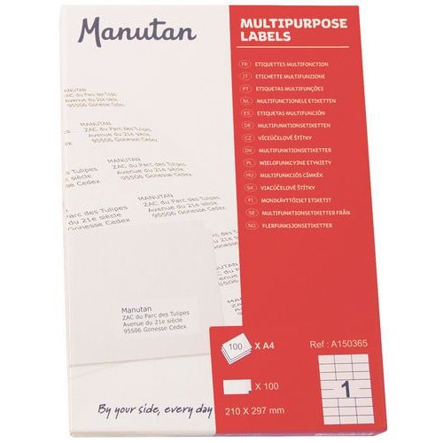 White Label Printer Stickers - Multipurpose A4 or A5 Sheets - Manutan Expert