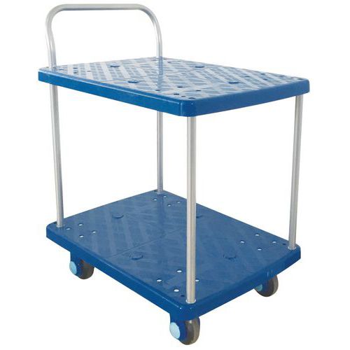 Two Shelf Plastic Trolley - Two Tiers - 150kg Capacity - Manutan Two Shelf Plastic Trolley - Two Tiers - 150kg Capacity - Manutan