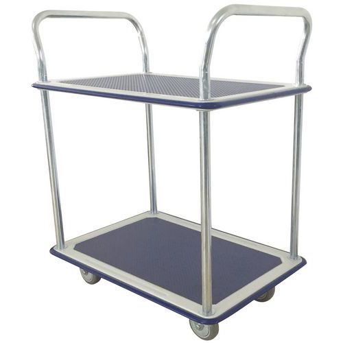 Steel Tray Trolley - 2 Anti Slip Shelves - 200kg Capacity - Manutan