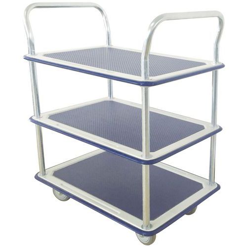 Steel Tray Trolley - 3 Anti Slip Shelves - 200kg Capacity - Manutan Steel Tray Trolley - 3 Anti Slip Shelves - 200kg Capacity - Manutan