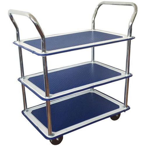 Steel Tray Trolley - 3 Anti Slip Shelves - 120kg Capacity - Manutan Steel Tray Trolley - 3 Anti Slip Shelves - 120kg Capacity - Manutan
