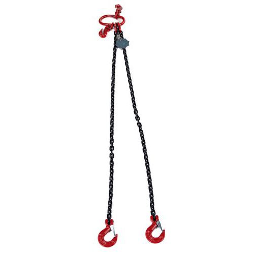 2 Leg Chain Lifting Slings - Latch Safety Hook - 1600kg Load - Manutan Expert