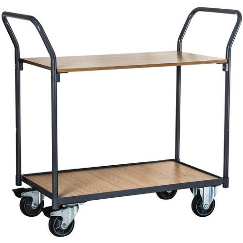 Metal Trolley - 2 Wood Shelves - 250kg Capacity - Heavy Duty - Manutan