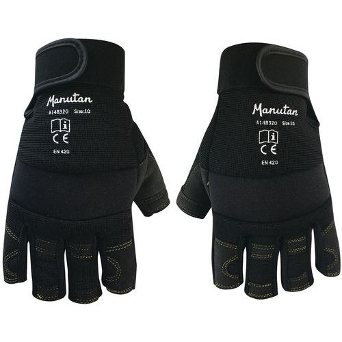 Black Fingerless Gloves - Anti Vibration & Non-Slip - Manutan Expert
