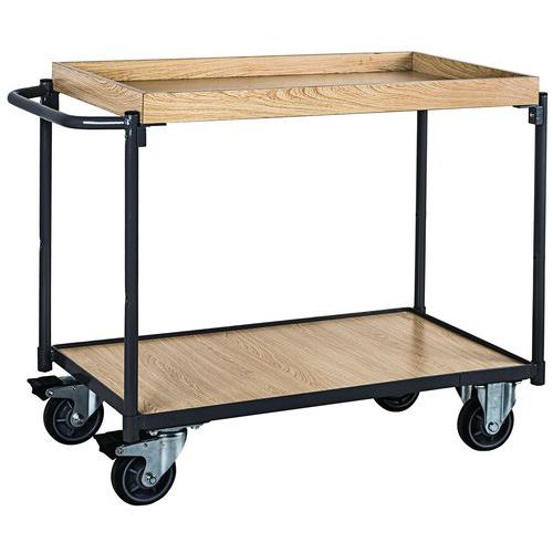 Trolley with wooden raised-edge shelves 250 kg - Horizontal bar - Manutan