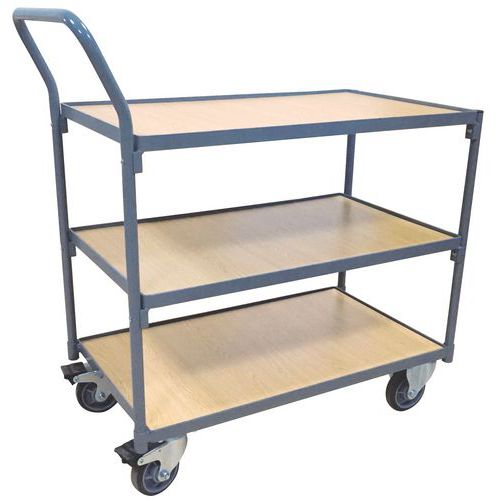 Wooden Shelf Trolley - 3 Shelves - 250kg Load - Heavy Duty - Manutan