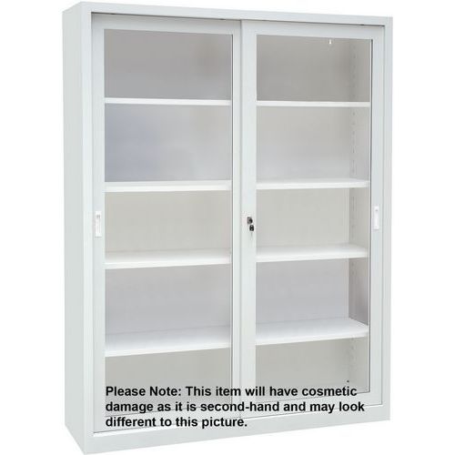 Used Tall Grey Cupboard - Sliding Doors With Windows -2000x1500x450
