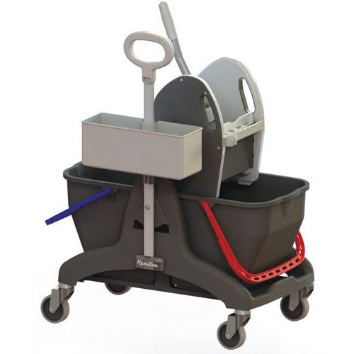 Cleaning trolley with 2x15-l buckets with press + cleaning product tray - Manutan Expert