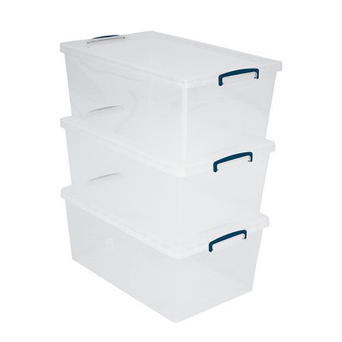62L Really Useful Storage Boxes - Pack of 3 - Transparent Plastic
