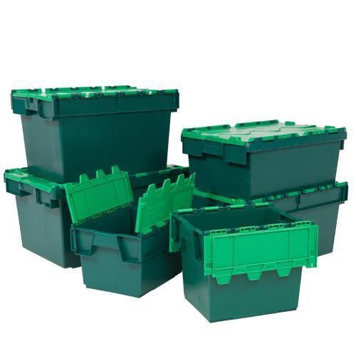 Tote Box with Attached Lid Green for Secure Storage and Transport