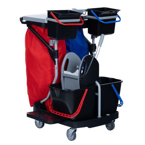 Cleaning trolley with 2x4-l buckets with press and plastic sack - Manutan Expert