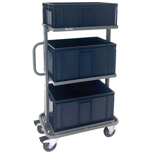 Steel Trolley & 3 Euro Containers - Heavy Duty 200kg Load - Manutan Steel Trolley & 3 Euro Containers - Heavy Duty 200kg Load - Manutan