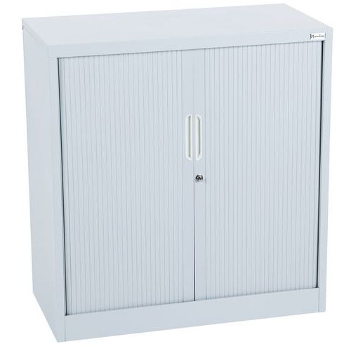 Manutan Expert Aris Low Tambour Cupboard - Light Grey - HxWxD 950x900x450mm