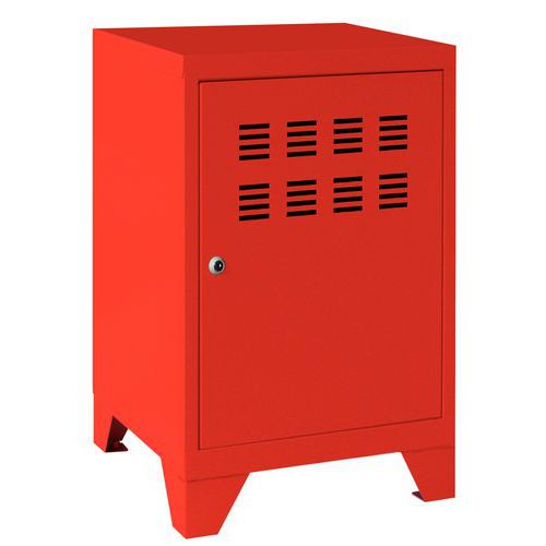 Storage locker with hinged door