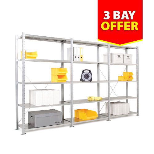 3 Steel Shelving Bay Offer (2000h) - 1 Starter & 2 Add-on Bays