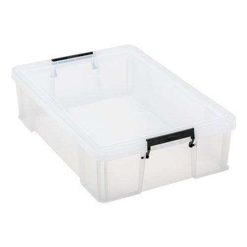 37 Litre Clear Plastic Storage Boxes - Clip Lock Lids - Manutan UK