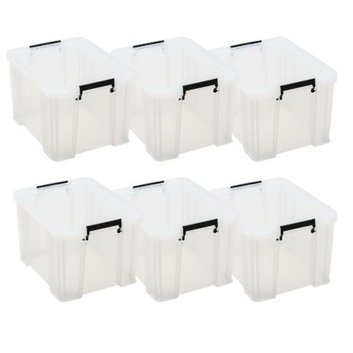 Manutan 6 x 36L Boxes Clear with Grey Handles