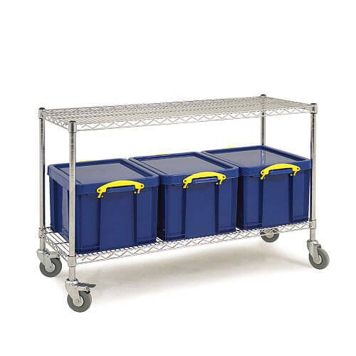 2 Shelf Trolley (800h x 1220w) + 3 x 35Ltr Really Useful Boxes