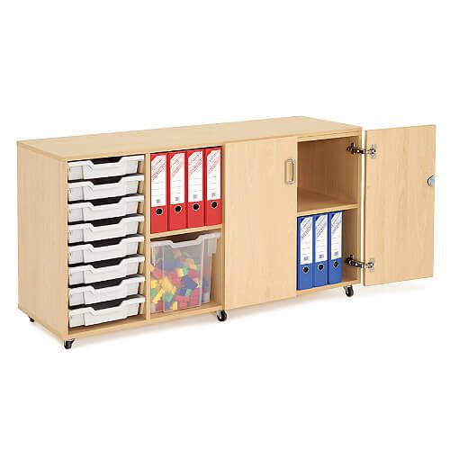 Lockable Mobile Wooden Unit (754h x 1353w) With 8 Gratnells Trays