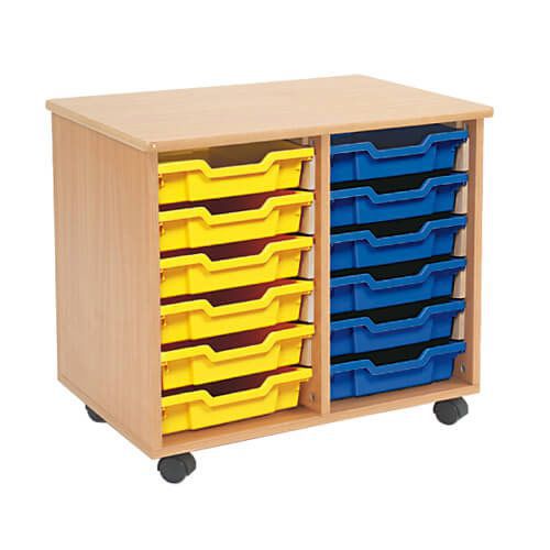 Mobile Melamine Storage Unit (635h x 705w) Complete With 12 Shallow Gratnells Trays