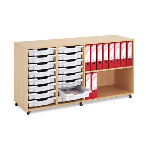 Mobile Melamine Storage Unit (754h x 1350w) Complete With 16 Shallow Gratnells Trays