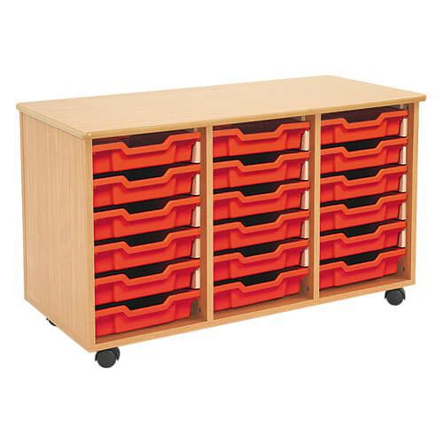 Mobile Melamine Storage Unit (635h x 1050w) Complete With 18 Shallow Gratnells Trays