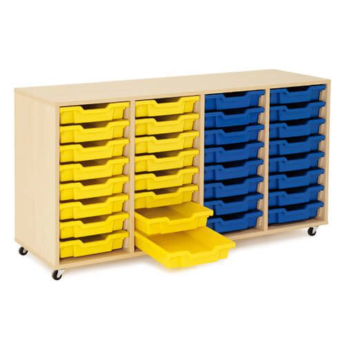 Mobile Melamine Storage Unit (750h x 1350w) Complete With 32 Shallow Gratnells Trays