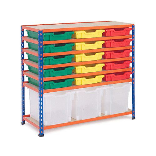 Rapid 2 (990h x 1020w) Low Level Shelving With 18 Gratnells Trays