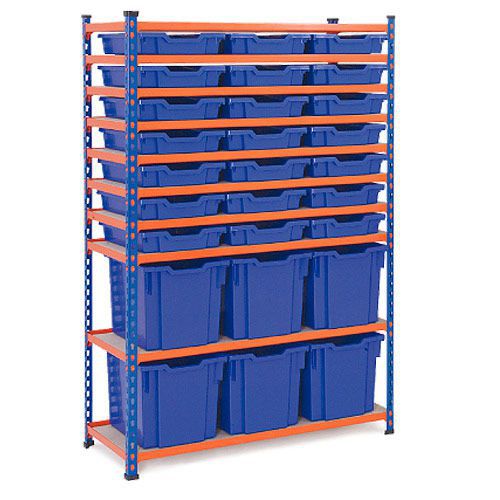 Rapid 2 (1600h x 1020w) Shelving Bay With 21 Shallow & 6 Jumbo Gratnells Trays