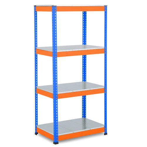Rapid 1 Heavy Duty Shelving (1980h x 915w) Blue & Orange - 5 Galvanized Shelves