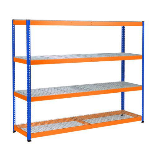 Rapid 1 Heavy Duty Shelving (1980h x 2440w) Blue & Orange - 4 Wire Mesh Shelves Rapid 1 Heavy Duty Shelving (1980h x 2440w) Blue & Orange - 4 Wire Mesh Shelves
