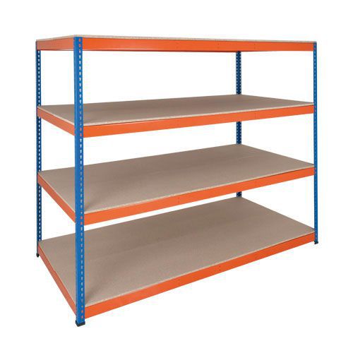 Rapid 1 Heavy Duty Shelving (1980h x 2440w) Blue & Orange - 4 Chipboard Shelves