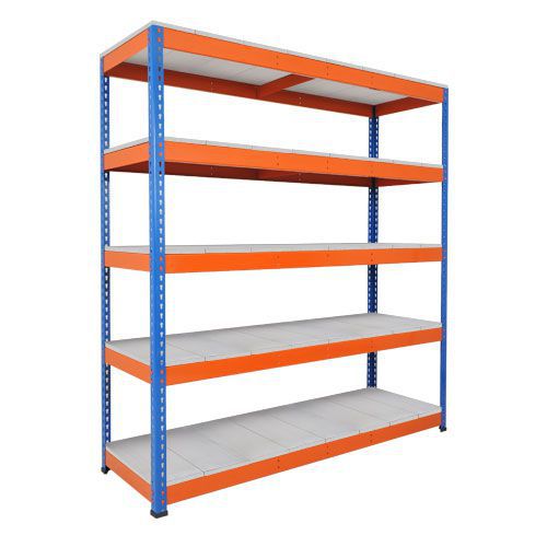 Rapid 1 Heavy Duty Shelving (2440h x 1525w) Blue & Orange - 5 Galvanized Shelves
