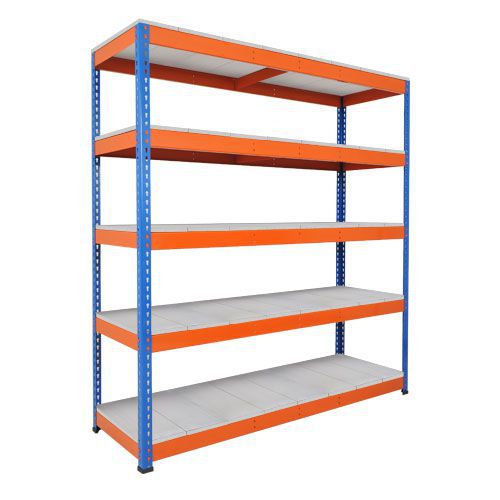 Rapid 1 Heavy Duty Shelving (2440h x 1525w) Blue & Orange - 5 Galvanized Shelves