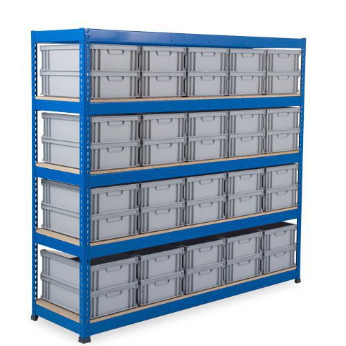 Rapid 1 Heavy Duty Shelving with Solid Euro Containers - 2134w 610d